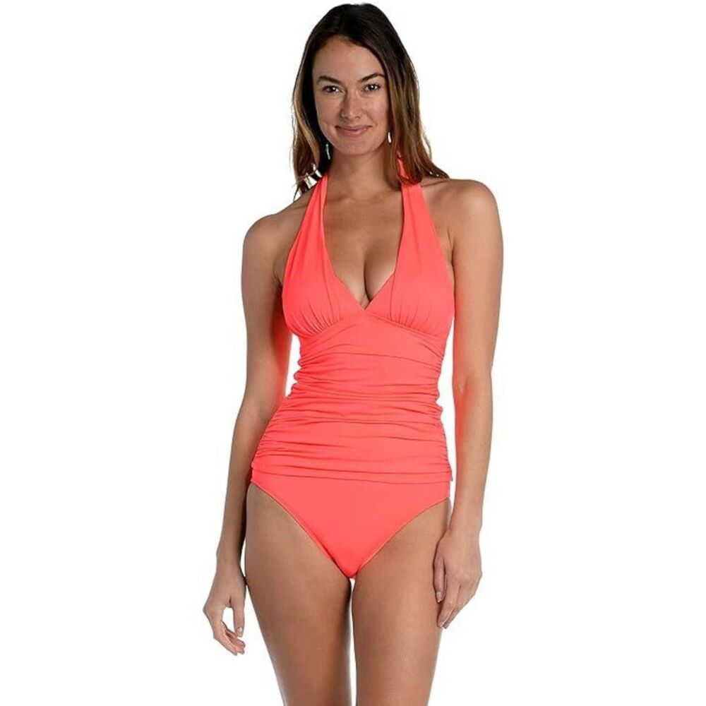 La Blanca Women's Island Goddess Halter Tankini Swimsuit Top, Hot Coral, 12‎